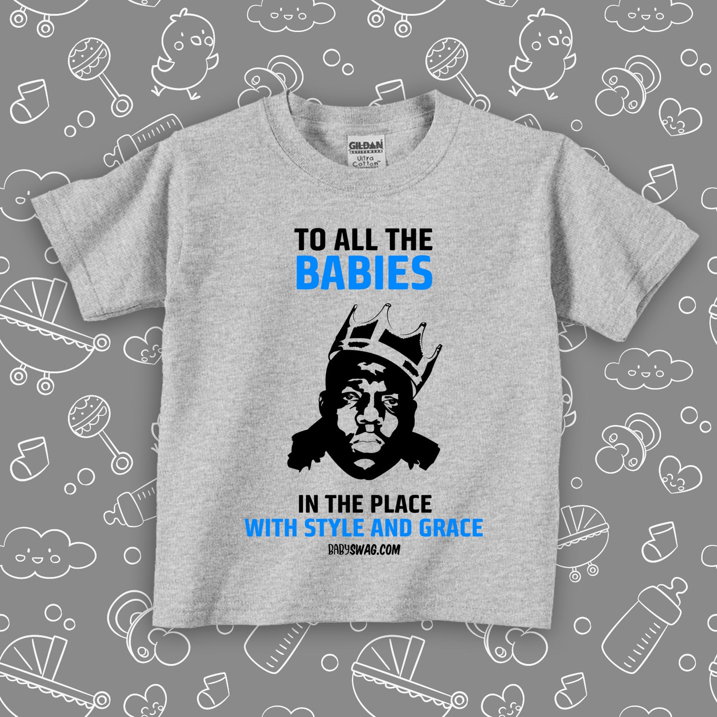 The "Notorious Big Biggie" toddler graphic tee in grey. 
