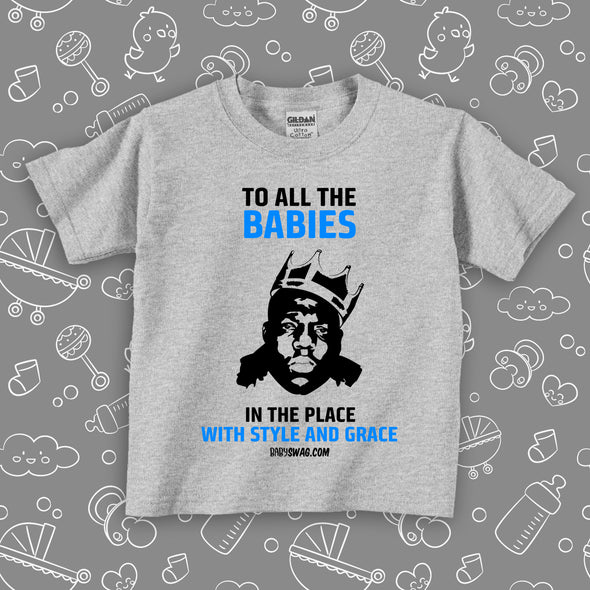 The "Notorious Big Biggie" toddler graphic tee in grey. 
