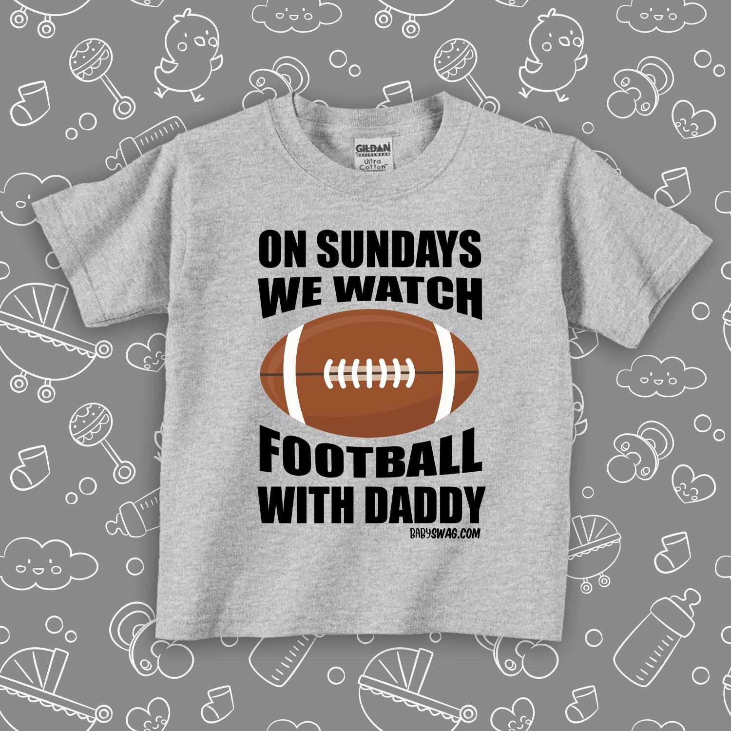  The "On Sunday We Watch Football With Daddy" toddler boy shirt in grey. 
