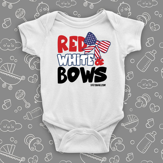 Unique baby onesies with the saying: "red, White & Cute!" in white.