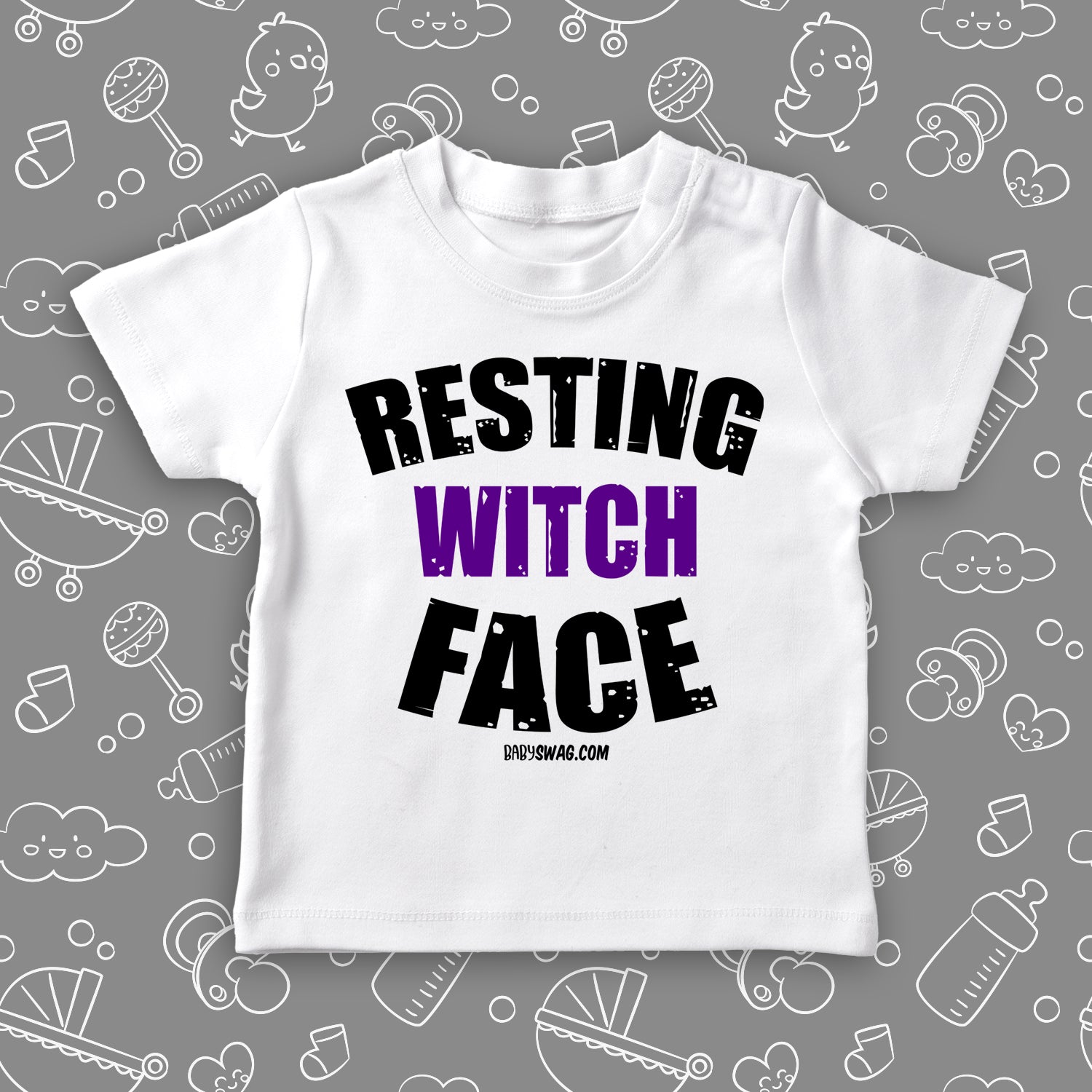 Funny toddler shirt with saying "Resting Witch Face" in white. 