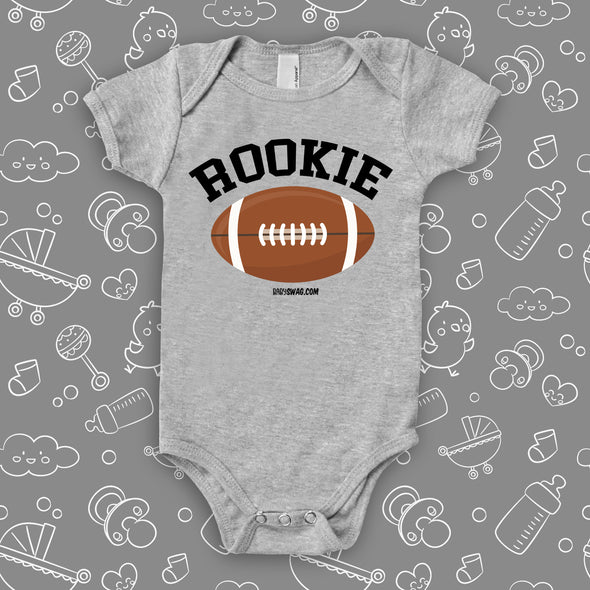 The "Rookie"unique baby onesies in grey. 