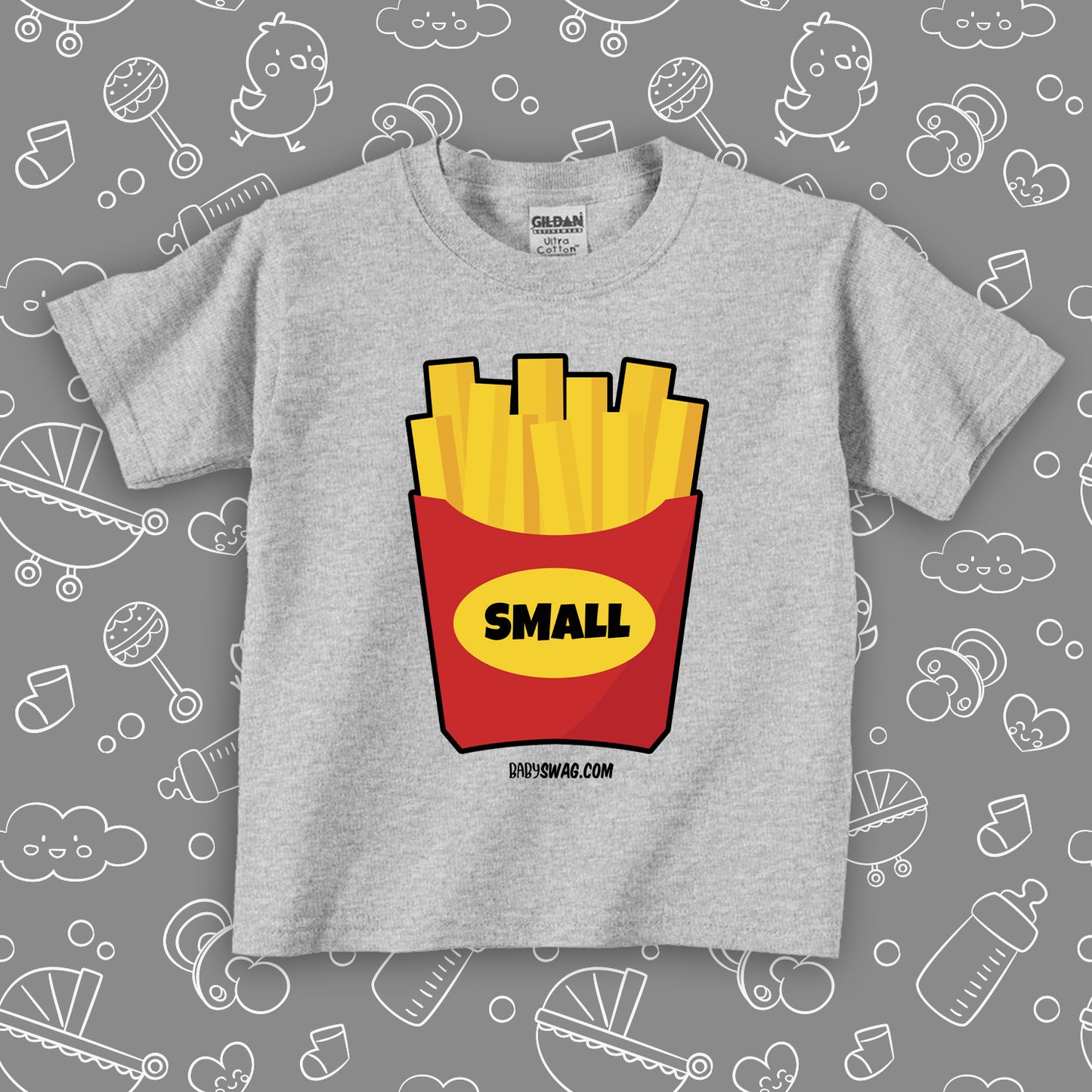 "Small Fry" toddler graphic tee in grey. 