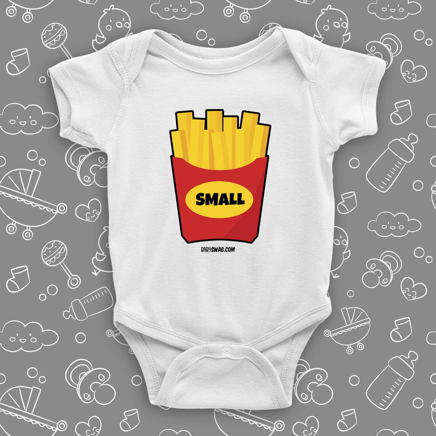 The ''Small Fry'' graphic baby onesie in white