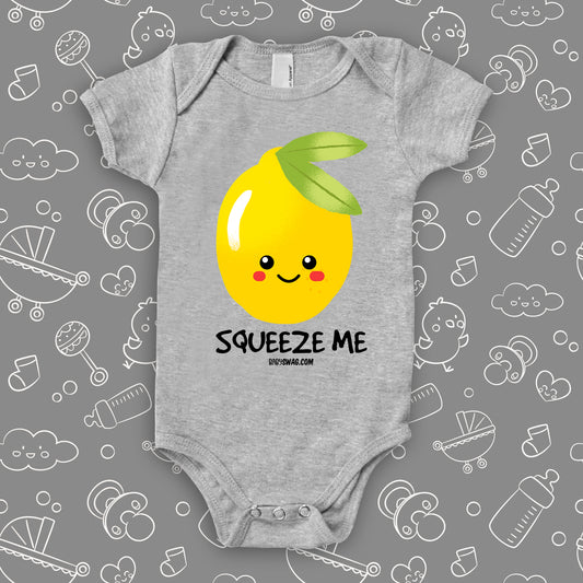 The ''Squeeze me'' funny baby clothes in grey.
