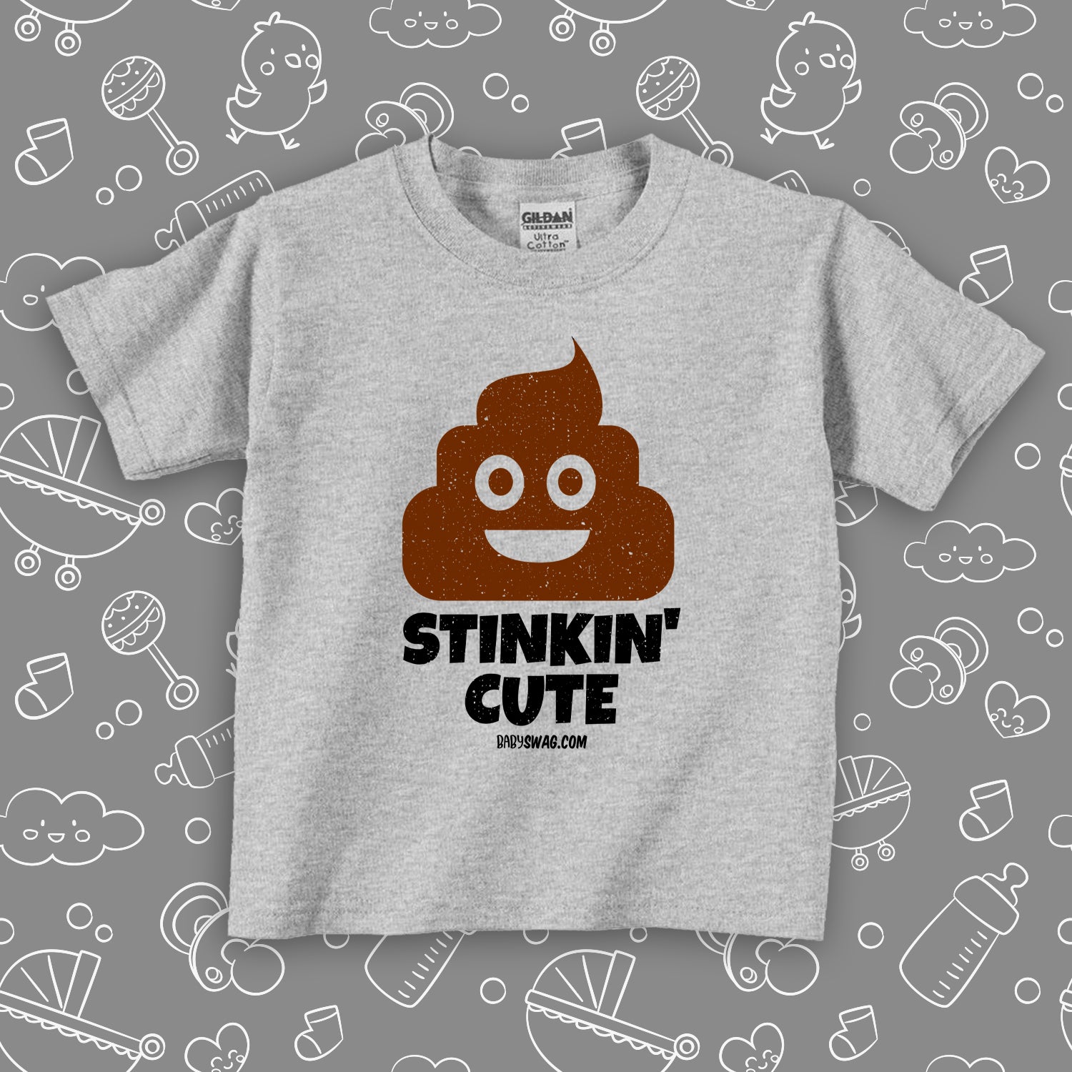  Funny toddler graphic tee with saying "Stinkin' Cute" in grey. 
