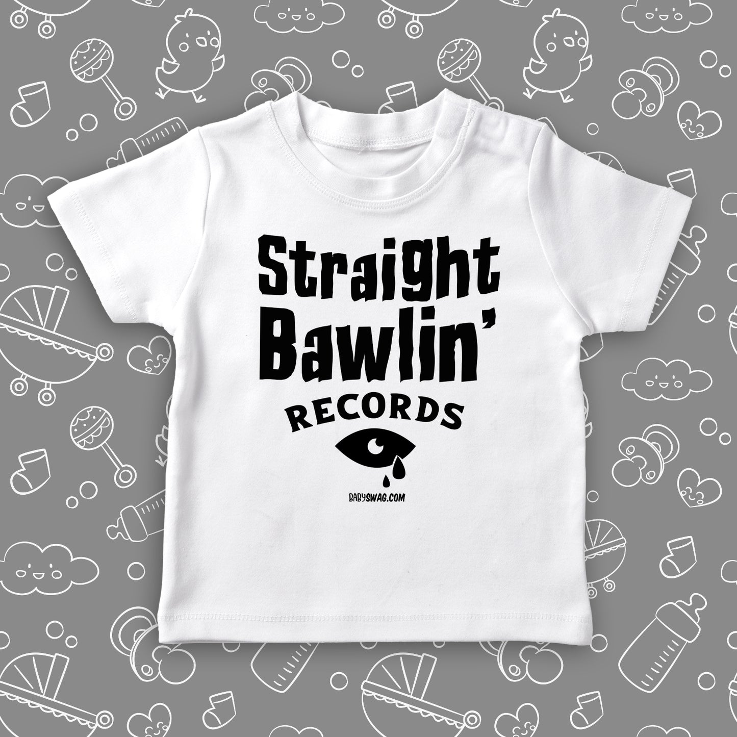 Toddler boy shirt with saying "Strainght Bawlin'" in white.