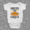 Cute baby onesies with saying "Sweeter Than Pumpkin Pie" in white. 