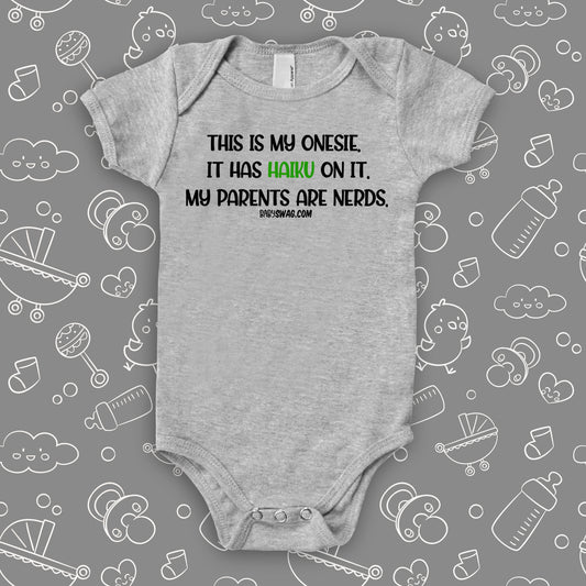 The "This Is My Onesie" funny baby onesies in grey.