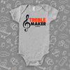 The "Treble Maker" cute baby onesies in grey. 