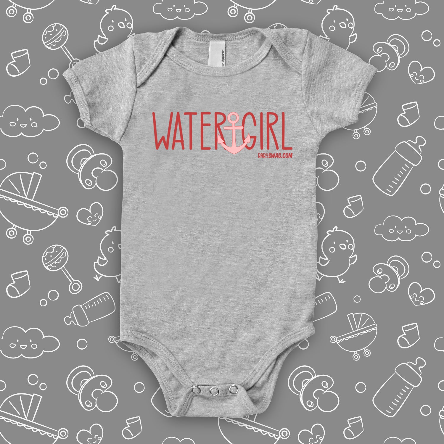 The ''Water Girl'' cute baby girl onesies in grey.